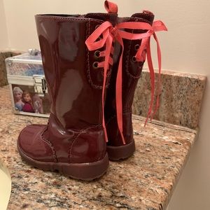 Toddler girls 6 tall burgundy patent leather boot